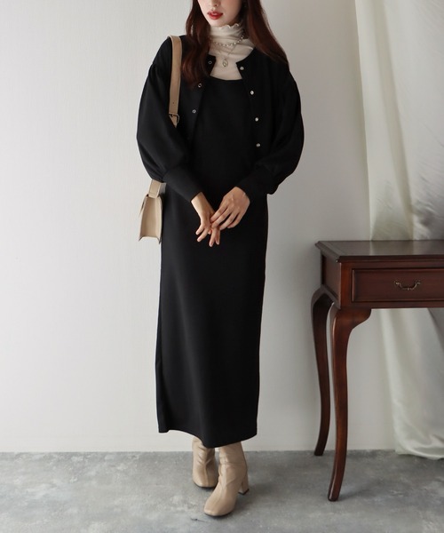 BLUEEAST(ブルーイースト)の「ポンチカーディガンセットキャミワンピース(ワンピース・レディース・ブラック/ブラウン/ベージュ/ブルー・MEDIUM)」の5枚目の写真