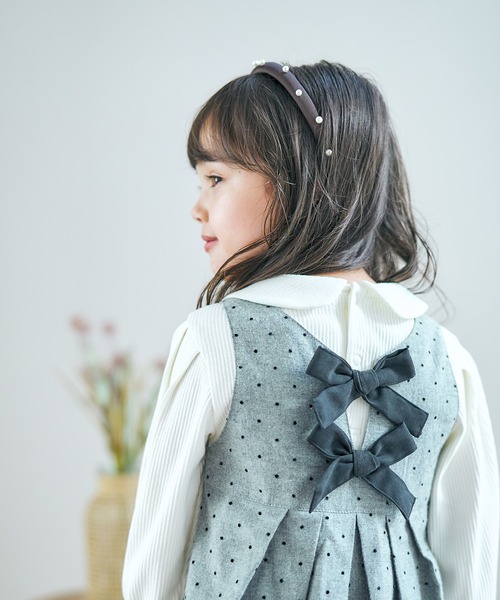 apres les cours（アプレレクール）の「【フォーマル対応】後ろリボンジャンパースカート_アプレレクールマシェリ（ジャンパースカート・キッズ・ベージュ/グレー・110/80/90/140/130/100/120）」の5枚目の写真