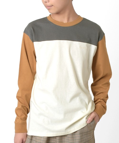 GLAZOS（グラソス）の「切り替えロングTシャツ（Tシャツ/カットソー・キッズ・ブラック/ネイビー/ベージュ・160cm/140cm/170cm/150cm）」の3枚目の写真