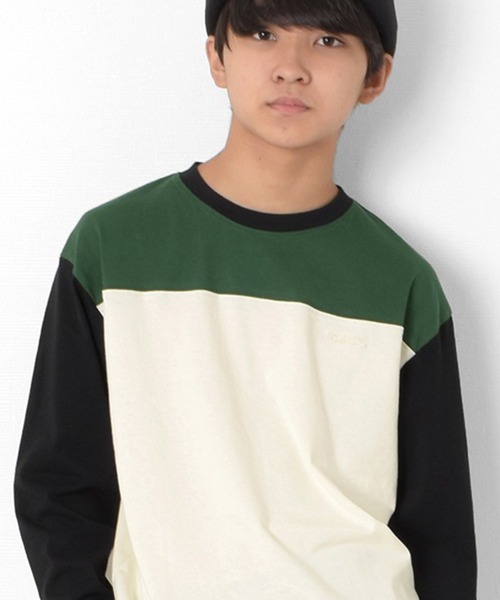 GLAZOS（グラソス）の「切り替えロングTシャツ（Tシャツ/カットソー・キッズ・ブラック/ネイビー/ベージュ・160cm/140cm/170cm/150cm）」の2枚目の写真
