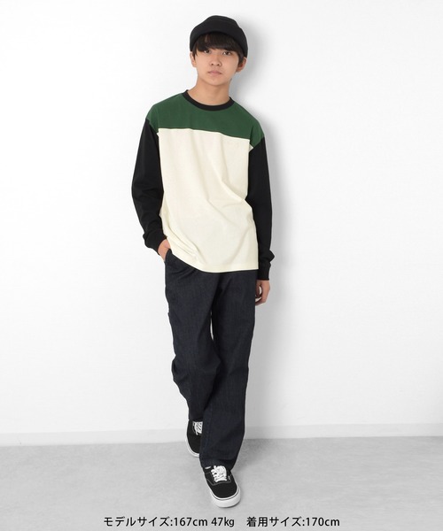 GLAZOS（グラソス）の「切り替えロングTシャツ（Tシャツ/カットソー・キッズ・ブラック/ネイビー/ベージュ・160cm/140cm/170cm/150cm）」の8枚目の写真