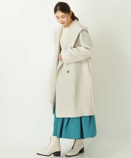 a.v.v（アーヴェヴェ）の「フーデッドロングダブルコート（ピーコート・レディース・アイボリー/ネイビー・38/34/40/36/42）」の3枚目の写真