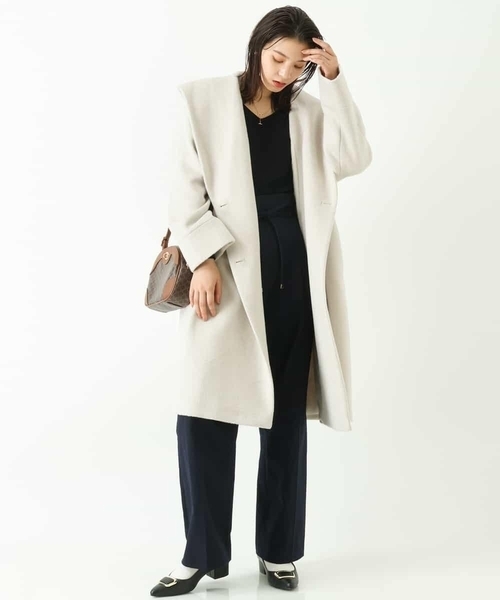 a.v.v（アーヴェヴェ）の「フーデッドロングダブルコート（ピーコート・レディース・アイボリー/ネイビー・38/34/40/36/42）」の6枚目の写真