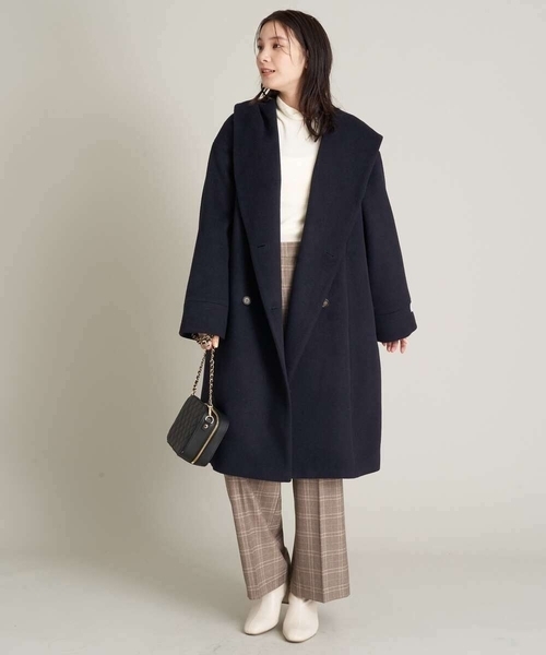 a.v.v（アーヴェヴェ）の「フーデッドロングダブルコート（ピーコート・レディース・アイボリー/ネイビー・38/34/40/36/42）」の9枚目の写真