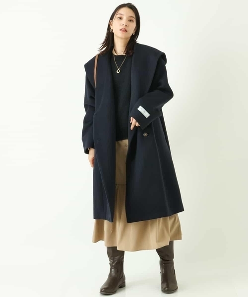 a.v.v（アーヴェヴェ）の「フーデッドロングダブルコート（ピーコート・レディース・アイボリー/ネイビー・38/34/40/36/42）」の11枚目の写真