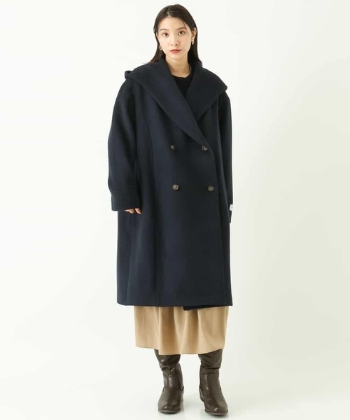 a.v.v（アーヴェヴェ）の「フーデッドロングダブルコート（ピーコート・レディース・アイボリー/ネイビー・38/34/40/36/42）」の12枚目の写真