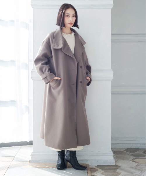 Meli rich（メリーリッチ）の「スタンドカラーロングコート（ステンカラーコート・レディース・ライトグリーン/ブルー/ブラウン/パープル/アイボリー/グレイッシュベージュ/ブラック/チャコール・MEDIUM）」の16枚目の写真