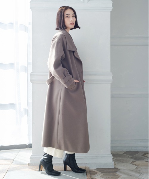 Meli rich（メリーリッチ）の「スタンドカラーロングコート（ステンカラーコート・レディース・ライトグリーン/ブルー/ブラウン/パープル/アイボリー/グレイッシュベージュ/ブラック/チャコール・MEDIUM）」の15枚目の写真