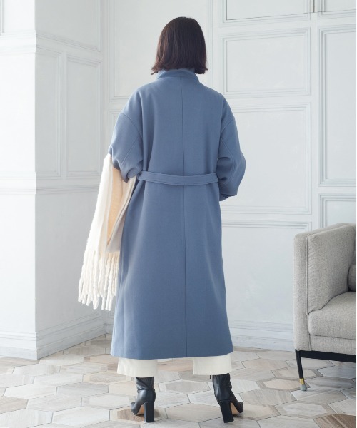 Meli rich（メリーリッチ）の「スタンドカラーロングコート（ステンカラーコート・レディース・ライトグリーン/ブルー/ブラウン/パープル/アイボリー/グレイッシュベージュ/ブラック/チャコール・MEDIUM）」の21枚目の写真