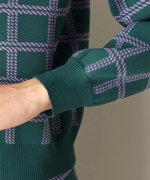 ITS'DEMO（イッツデモ）の「【スタイリング簡単/セットアップでオシャレにキマル/トップス短めでバランスグッド！/大胆なチェックが楽しい】チェックジャカードニットアップ（セットアップ・レディース・グリーン系その他3/ネイビー系1/ブラック系1・00）」の8枚目の写真