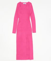 【Jasmine】ニットスリットVネックロングニットワンピース