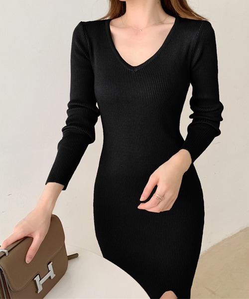 Jasmine Grandiflorum(ジャスミングランディフローラム)の「【Jasmine】ニットスリットVネックロングニットワンピース(ワンピース・レディース・レッド/ブルー/チョコ/ベージュ/ブラック・FREE)」の8枚目の写真