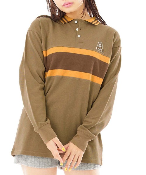 X-girl（エックスガール）の「CONTRAST STRIPE POLO SHIRT（Tシャツ/カットソー・レディース・ブラック/ホワイト/ブラウン・S/M）」の3枚目の写真