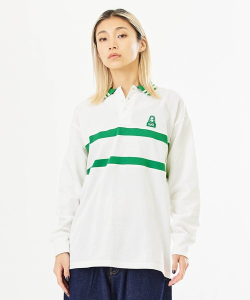 X-girl（エックスガール）の「CONTRAST STRIPE POLO SHIRT（Tシャツ/カットソー・レディース・ブラック/ホワイト/ブラウン・S/M）」の5枚目の写真
