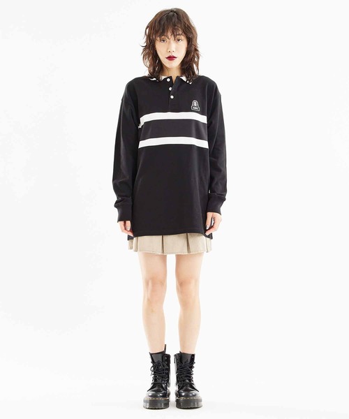 X-girl（エックスガール）の「CONTRAST STRIPE POLO SHIRT（Tシャツ/カットソー・レディース・ブラック/ホワイト/ブラウン・S/M）」の7枚目の写真