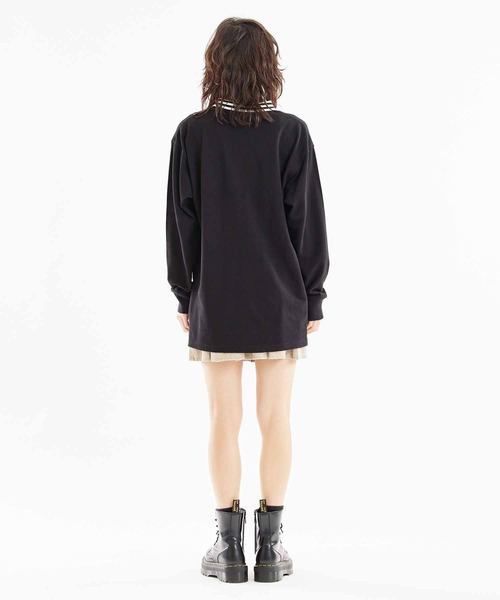 X-girl（エックスガール）の「CONTRAST STRIPE POLO SHIRT（Tシャツ/カットソー・レディース・ブラック/ホワイト/ブラウン・S/M）」の9枚目の写真