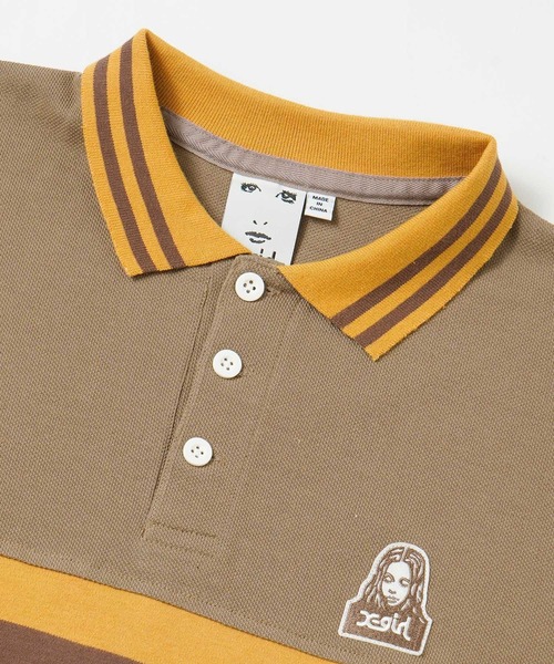 X-girl（エックスガール）の「CONTRAST STRIPE POLO SHIRT（Tシャツ/カットソー・レディース・ブラック/ホワイト/ブラウン・S/M）」の14枚目の写真
