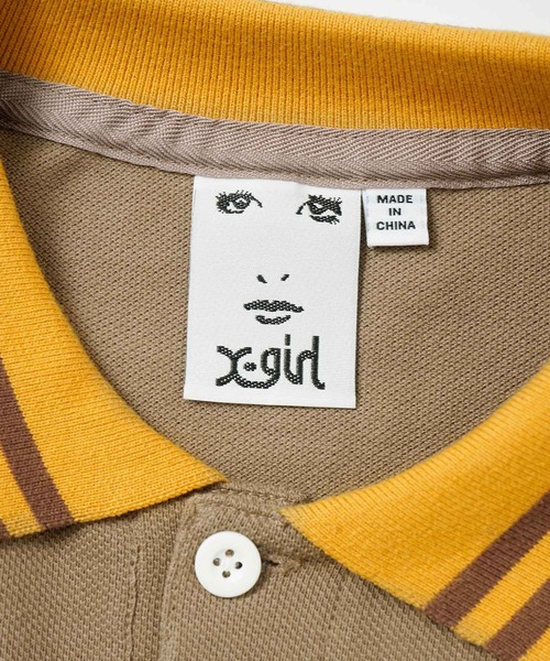 X-girl（エックスガール）の「CONTRAST STRIPE POLO SHIRT（Tシャツ/カットソー・レディース・ブラック/ホワイト/ブラウン・S/M）」の15枚目の写真