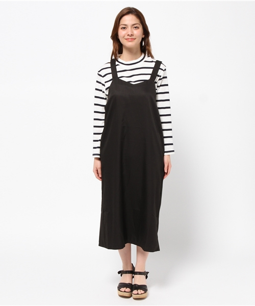 mystic（ミスティック）の「ミモレ丈Iラインワンピース（ワンピース・レディース・ベージュ/ネイビー/ブラック・ﾌﾘ-）」の4枚目の写真