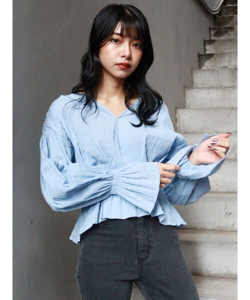 MURUA（ムルーア）の「カシュクールタックブラウス（シャツ/ブラウス・レディース・オレンジ/ホワイト/ブルー/ブラック・FREE）」の22枚目の写真