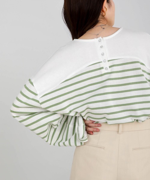 Bab（バブ）の「前後2WAYボーダービッグシルエットトップス（Tシャツ/カットソー・レディース・ブラウン/ピンク/グリーン/ブルー/ブラック・FREE）」の3枚目の写真