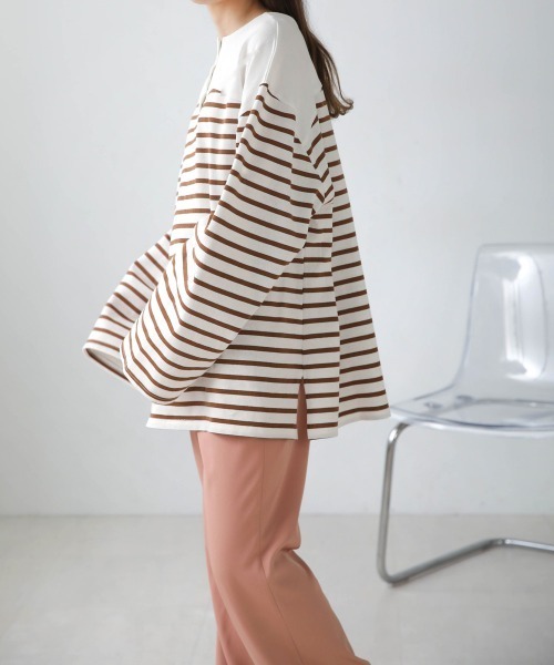 Bab（バブ）の「前後2WAYボーダービッグシルエットトップス（Tシャツ/カットソー・レディース・ブラウン/ピンク/グリーン/ブルー/ブラック・FREE）」の19枚目の写真