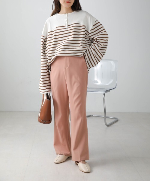 Bab（バブ）の「前後2WAYボーダービッグシルエットトップス（Tシャツ/カットソー・レディース・ブラウン/ピンク/グリーン/ブルー/ブラック・FREE）」の15枚目の写真