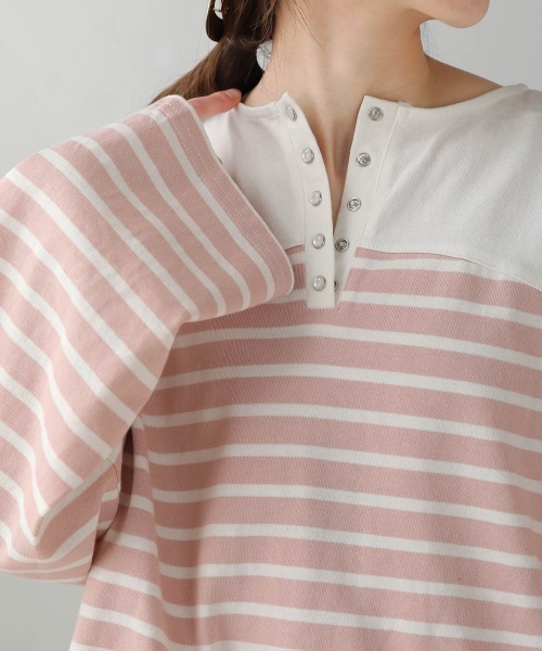 Bab（バブ）の「前後2WAYボーダービッグシルエットトップス（Tシャツ/カットソー・レディース・ブラウン/ピンク/グリーン/ブルー/ブラック・FREE）」の8枚目の写真