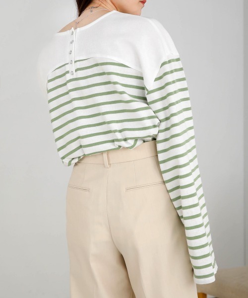 Bab（バブ）の「前後2WAYボーダービッグシルエットトップス（Tシャツ/カットソー・レディース・ブラウン/ピンク/グリーン/ブルー/ブラック・FREE）」の22枚目の写真