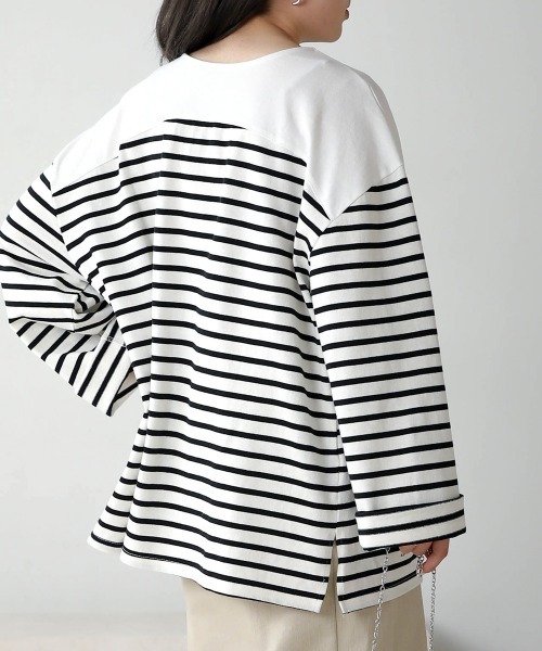 Bab（バブ）の「前後2WAYボーダービッグシルエットトップス（Tシャツ/カットソー・レディース・ブラウン/ピンク/グリーン/ブルー/ブラック・FREE）」の13枚目の写真