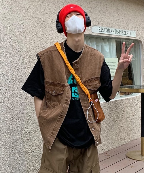 Ressaca（レサーカ）の「オーバーサイズ ノーカラーデニムベスト（ベスト・メンズ・ブラウン/ブルー・M/L/XL）」の2枚目の写真