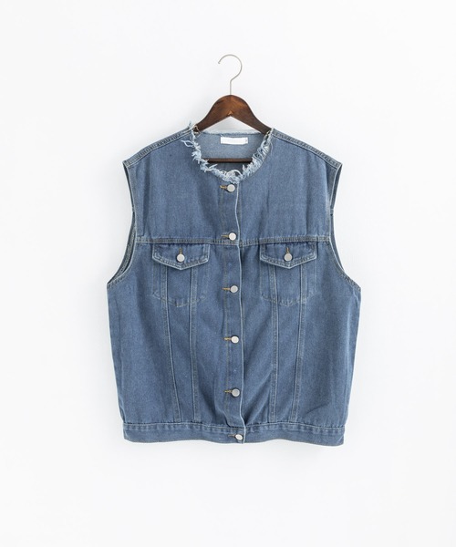 Ressaca（レサーカ）の「オーバーサイズ ノーカラーデニムベスト（ベスト・メンズ・ブラウン/ブルー・M/L/XL）」の3枚目の写真