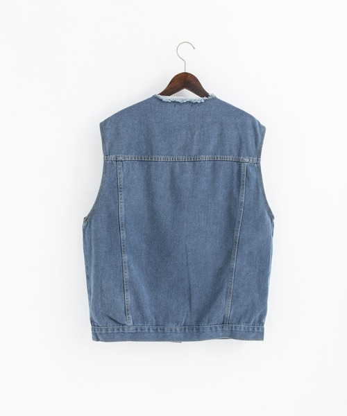 Ressaca（レサーカ）の「オーバーサイズ ノーカラーデニムベスト（ベスト・メンズ・ブラウン/ブルー・M/L/XL）」の4枚目の写真