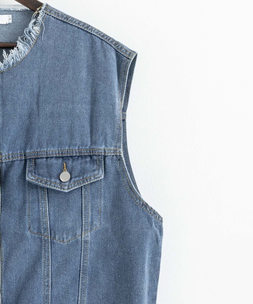 Ressaca（レサーカ）の「オーバーサイズ ノーカラーデニムベスト（ベスト・メンズ・ブラウン/ブルー・M/L/XL）」の6枚目の写真