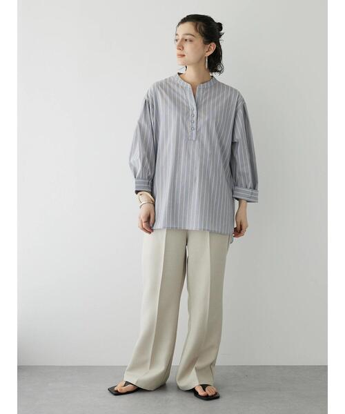 CRAFT STANDARD BOUTIQUE(クラフトスタンダードブティック)の「ストライプ7分袖スキッパーシャツ(シャツ/ブラウス・レディース・ネイビー系2/グリーン系その他3/サックスブルー系3・M/L)」の8枚目の写真