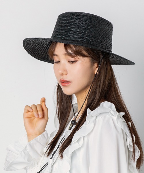 polcadot(ポルカドット)の「LONGBRIM BOATER HAT/ロングブリム ストローカンカン帽 (ストラップ付)(ハット・レディース・ベージュ/ブラック・FREE)」の2枚目の写真