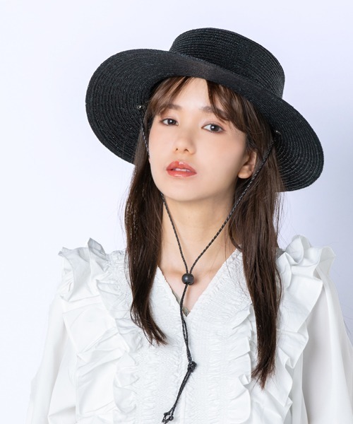 polcadot(ポルカドット)の「LONGBRIM BOATER HAT/ロングブリム ストローカンカン帽 (ストラップ付)(ハット・レディース・ベージュ/ブラック・FREE)」の12枚目の写真