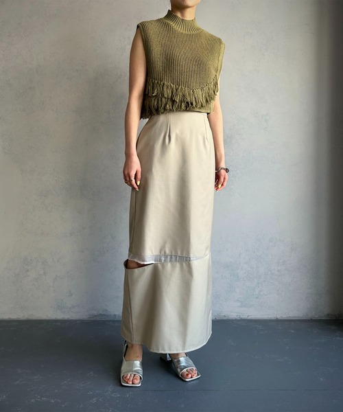 &g'aime（アンジェム）の「【&g’aime】フリンジアシメニットベスト（ベスト・レディース・チャコールグレー/グレイッシュベージュ/ライトグリーン・FREE）」の7枚目の写真