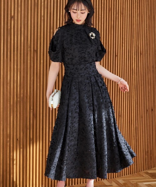 カットジャカードトップス ｜ 半袖 ハイネック トップス 体型カバー オフィスカジュアル 肩あき 通勤服 華やか ブラウス（シャツ/ブラウス）｜RUIRUE BOUTIQUE（ルイルエブティック）