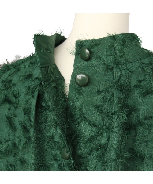 カットジャカードトップス ｜ 半袖 ハイネック トップス 体型カバー オフィスカジュアル 肩あき 通勤服 華やか ブラウス（シャツ/ブラウス）｜RUIRUE BOUTIQUE（ルイルエブティック）