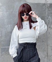 【LVEU.】レイヤードスウェット&アメスリキャミセット / トップス カットソー スウェット プルオーバー キャミソール キャミ アメスリ セット レイヤード ブラック ホワイト