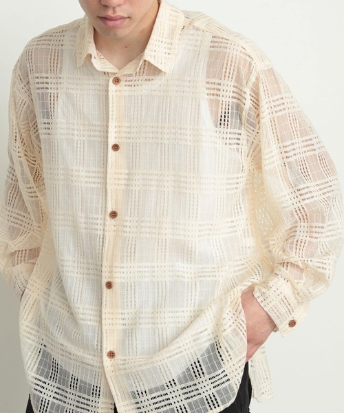 SENSE OF PLACE by URBAN RESEARCH（センスオブプレイスバイアーバンリサーチ）の「『ユニセックス』チェックレースシャツ（シャツ/ブラウス・メンズ・アイボリー/チャコールグレー/カーキ・LARGE/MEDIUM）」の11枚目の写真