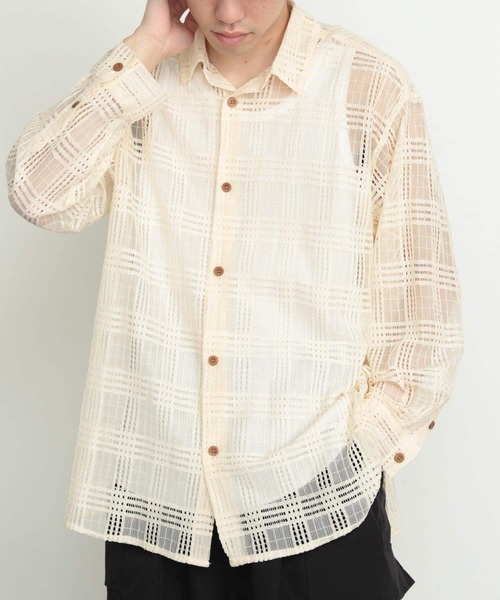 SENSE OF PLACE by URBAN RESEARCH（センスオブプレイスバイアーバンリサーチ）の「『ユニセックス』チェックレースシャツ（シャツ/ブラウス・メンズ・アイボリー/チャコールグレー/カーキ・LARGE/MEDIUM）」の12枚目の写真