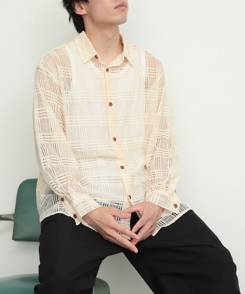 SENSE OF PLACE by URBAN RESEARCH（センスオブプレイスバイアーバンリサーチ）の「『ユニセックス』チェックレースシャツ（シャツ/ブラウス・メンズ・アイボリー/チャコールグレー/カーキ・LARGE/MEDIUM）」の13枚目の写真