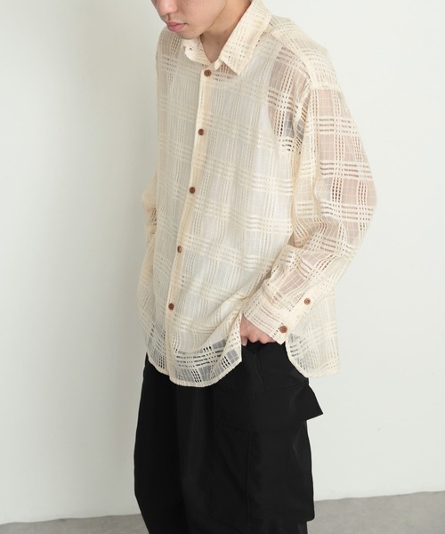 SENSE OF PLACE by URBAN RESEARCH（センスオブプレイスバイアーバンリサーチ）の「『ユニセックス』チェックレースシャツ（シャツ/ブラウス・メンズ・アイボリー/チャコールグレー/カーキ・LARGE/MEDIUM）」の14枚目の写真