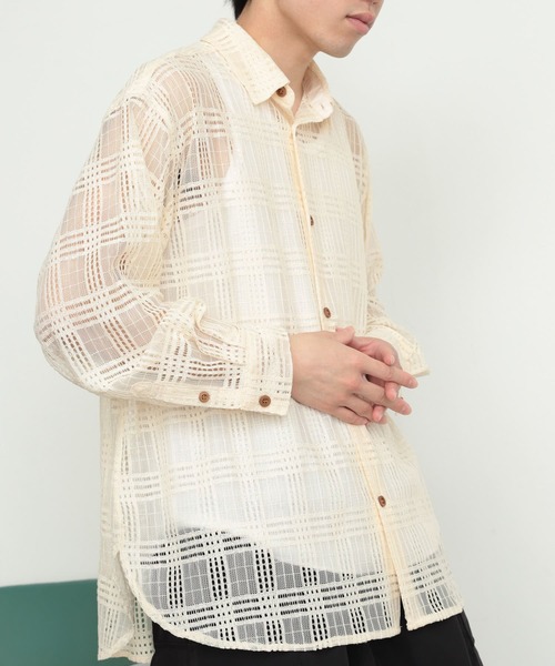 SENSE OF PLACE by URBAN RESEARCH（センスオブプレイスバイアーバンリサーチ）の「『ユニセックス』チェックレースシャツ（シャツ/ブラウス・メンズ・アイボリー/チャコールグレー/カーキ・LARGE/MEDIUM）」の15枚目の写真