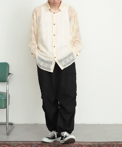 SENSE OF PLACE by URBAN RESEARCH（センスオブプレイスバイアーバンリサーチ）の「『ユニセックス』チェックレースシャツ（シャツ/ブラウス・メンズ・アイボリー/チャコールグレー/カーキ・LARGE/MEDIUM）」の18枚目の写真