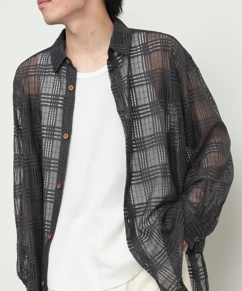 SENSE OF PLACE by URBAN RESEARCH（センスオブプレイスバイアーバンリサーチ）の「『ユニセックス』チェックレースシャツ（シャツ/ブラウス・メンズ・アイボリー/チャコールグレー/カーキ・LARGE/MEDIUM）」の21枚目の写真