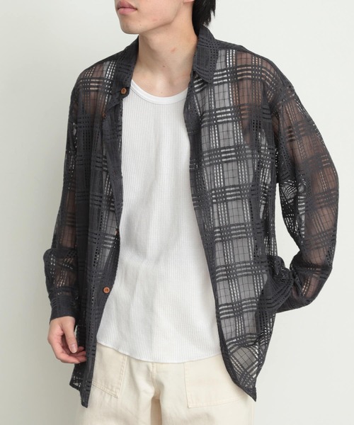 SENSE OF PLACE by URBAN RESEARCH（センスオブプレイスバイアーバンリサーチ）の「『ユニセックス』チェックレースシャツ（シャツ/ブラウス・メンズ・アイボリー/チャコールグレー/カーキ・LARGE/MEDIUM）」の22枚目の写真