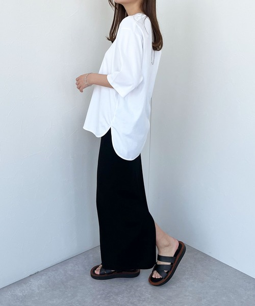 N.O.R.C by the line（ノークバイザライン）の「マルチファンクション5分袖ラウンドヘムTシャツ（Tシャツ/カットソー・レディース・オフホワイト/ブラック・S/M）」の21枚目の写真